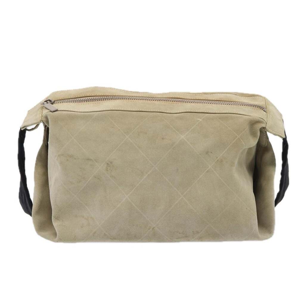 Chanel Matelasse Suede Nylon Shoulder Bag Beige